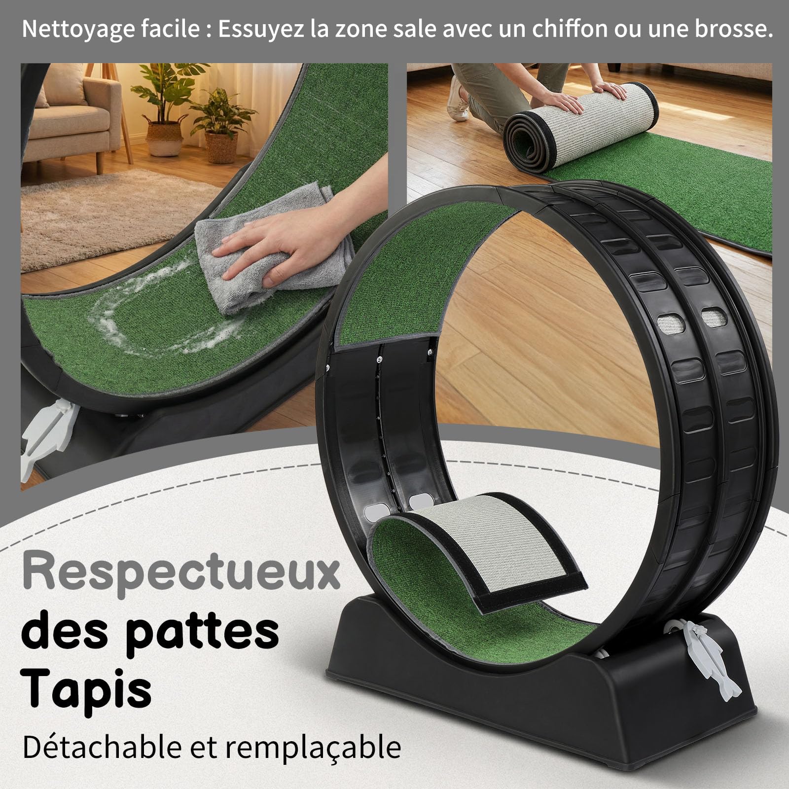 LEADZM Rueda de ejercicio para gato 80 cm - Rueda para gatos de hasta 15 kg - Conector de riel de plástico, resistente a los arañazos, estable y silencioso (Negro)