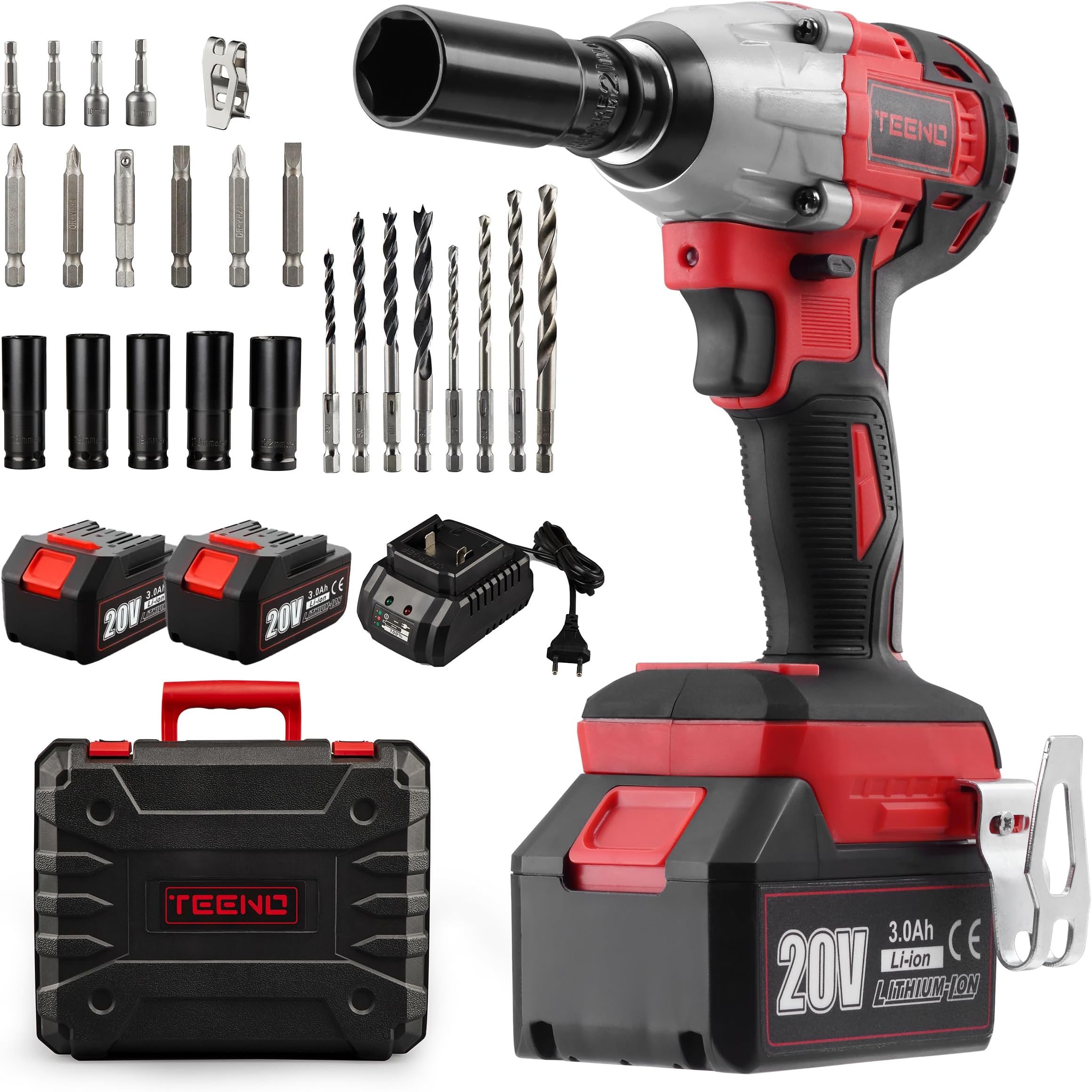 Brushless Impact Wrench Cordless 320Nm Impact Nutrunner with 3.0Ah Battery, Wheel Bolts, Box with 25pcs Accessories (Two Batteries)