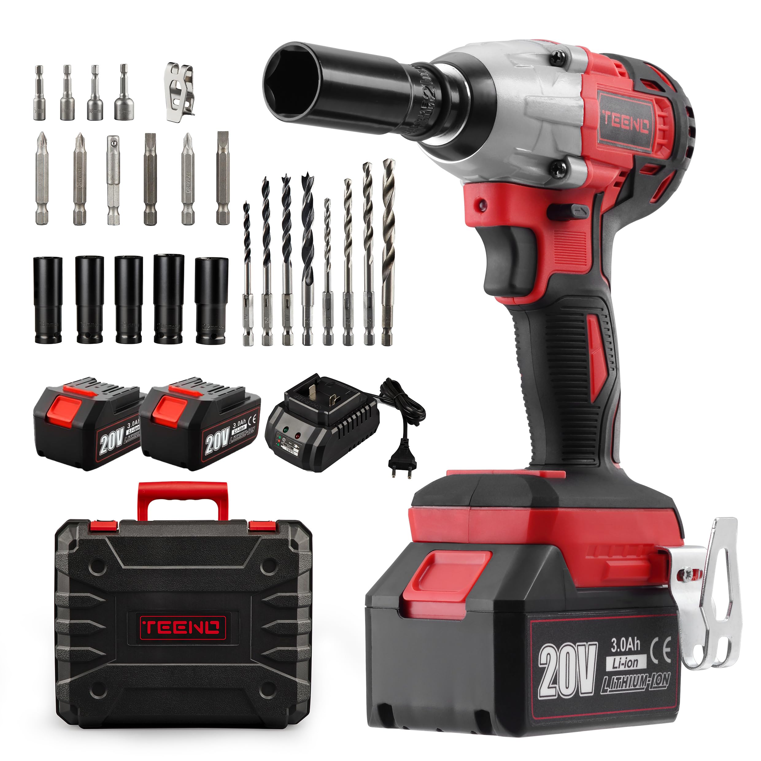 20V Brushless Lithium-Ion Impact Wrench,2×3.0Ah Batteries, Charger, 3pcs Sockets, 1/2 Inch, 320NM