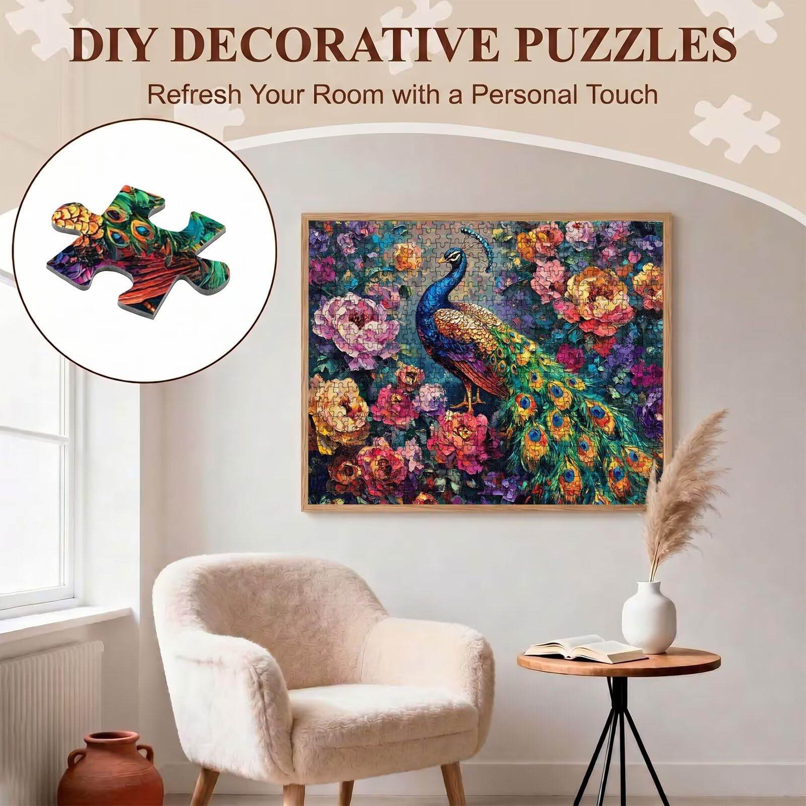 flor Pavo real-2 Puzzle de 1500 Piezas, Juego de Mesa Familiar de Madera - Rompecabezas Adultos para Toda La Familia,Rompecabezas Educativo DIY y Antiestrés - Con mapa de referencia, 87 x 57 cm f0-390