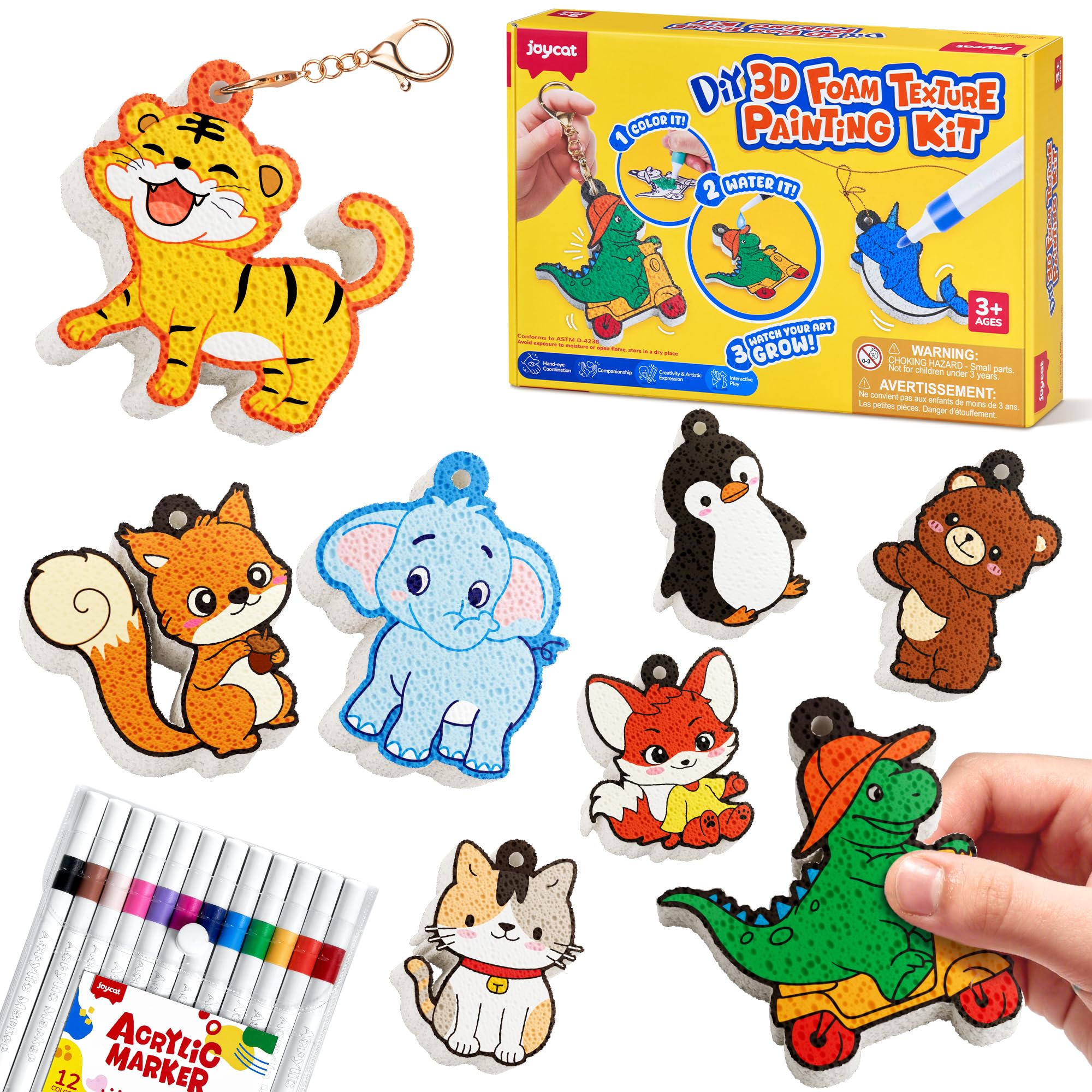 JoyCat 3D Art Kit, Animals Magic Puffy Paint Kit, 20 Pcs Mess-Free Painting Craft for Kids, DIY Color Foam Texture Painting Kit, Creative Gift for Girls & Boys Ages 4 5 6 7 8 9 10