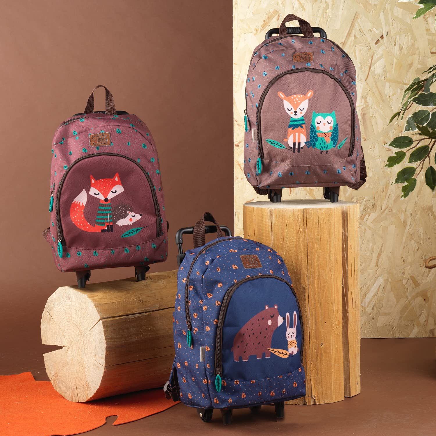 PERLETTI Sac a Dos Enfant Imprimés Animaliers Ecole Maternelle avec Roues - Sac à roulettes Fille Garcon Léger Détails Réfléchissants - Cartable Coloré Haute Qualité pour Voyage - 36x25x15