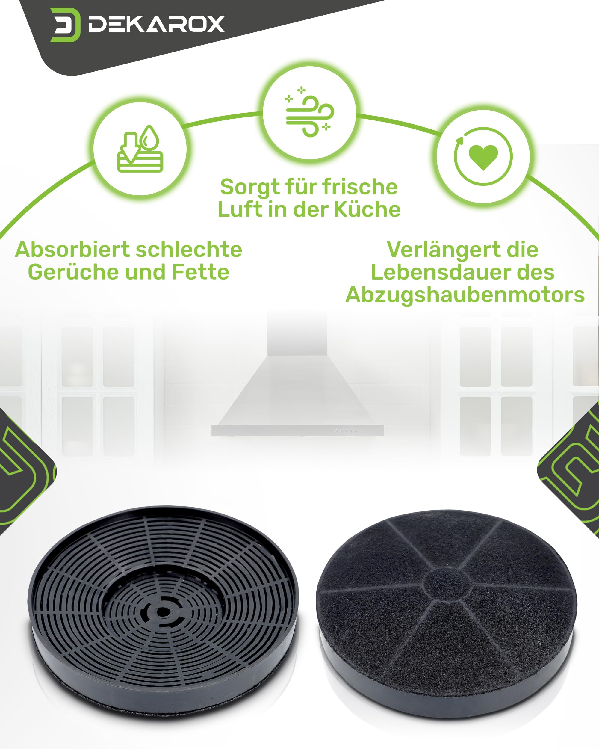 Lot De 2 Filtres à Charbon Actif DEKAROX 175 Mm - Compatible Respekta MIZ0031, PKM C04 CF100, Bomann KF568 Pour Hottes Aspirantes