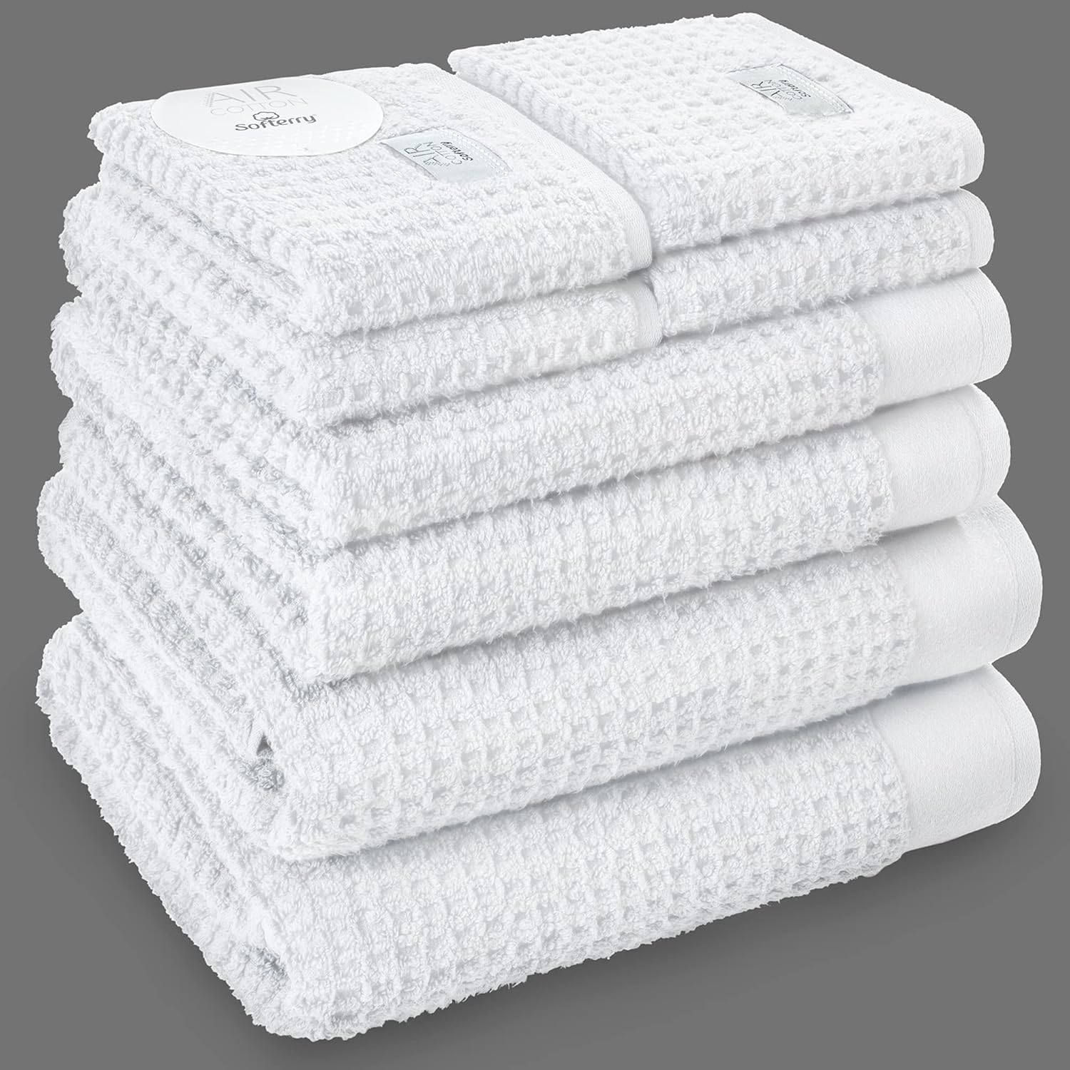 Softerry Waffle Bath Towel Set - 100% Soft Cotton - Plush and Extra Absorbent - Luxury Hotel & Spa Quality - Fade Resistant - Eco-Friendly (Natural, Set of 8 Towels)