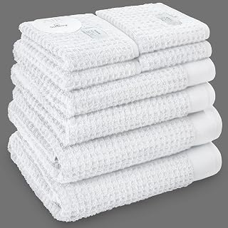 Softerry Waffle Bath Towel Set - 100% Soft Cotton - Plush and Extra Absorbent - Luxury Hotel & Spa Quality - Fade Resistant - Eco-Friendly (White, Set of 8 Towels)