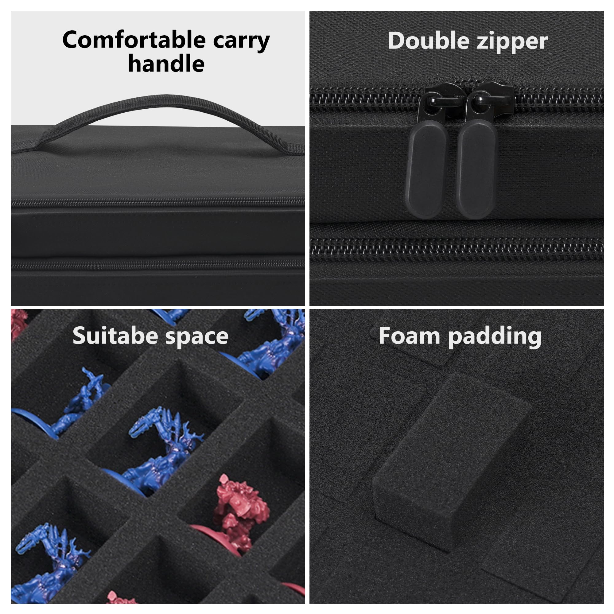 Risou Bolsa de almacenamiento en miniatura para figuras, 108 ranuras, funda de transporte en miniatura compatible con 40 K, D&D y más (solo bolsa) (negro)