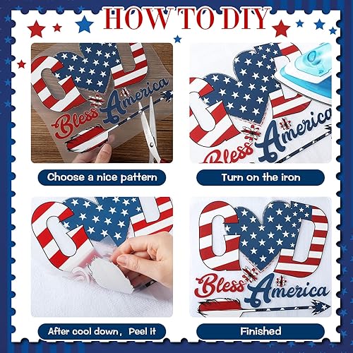 Miniatura 5 de Glenmal 36 piezas de calcomanías patrióticas para planchar del 4 de julio, parches de vinilo para transferencia de calor del Día Independiente del