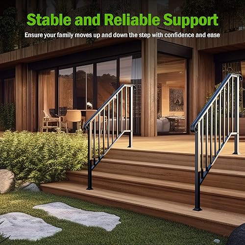 Miniatura 7 de Paquete de 2 pasamanos de 4 escalones para escalones al aire libre, para barandillas de escalera de 3 o 4 escalones para escalones de concreto,