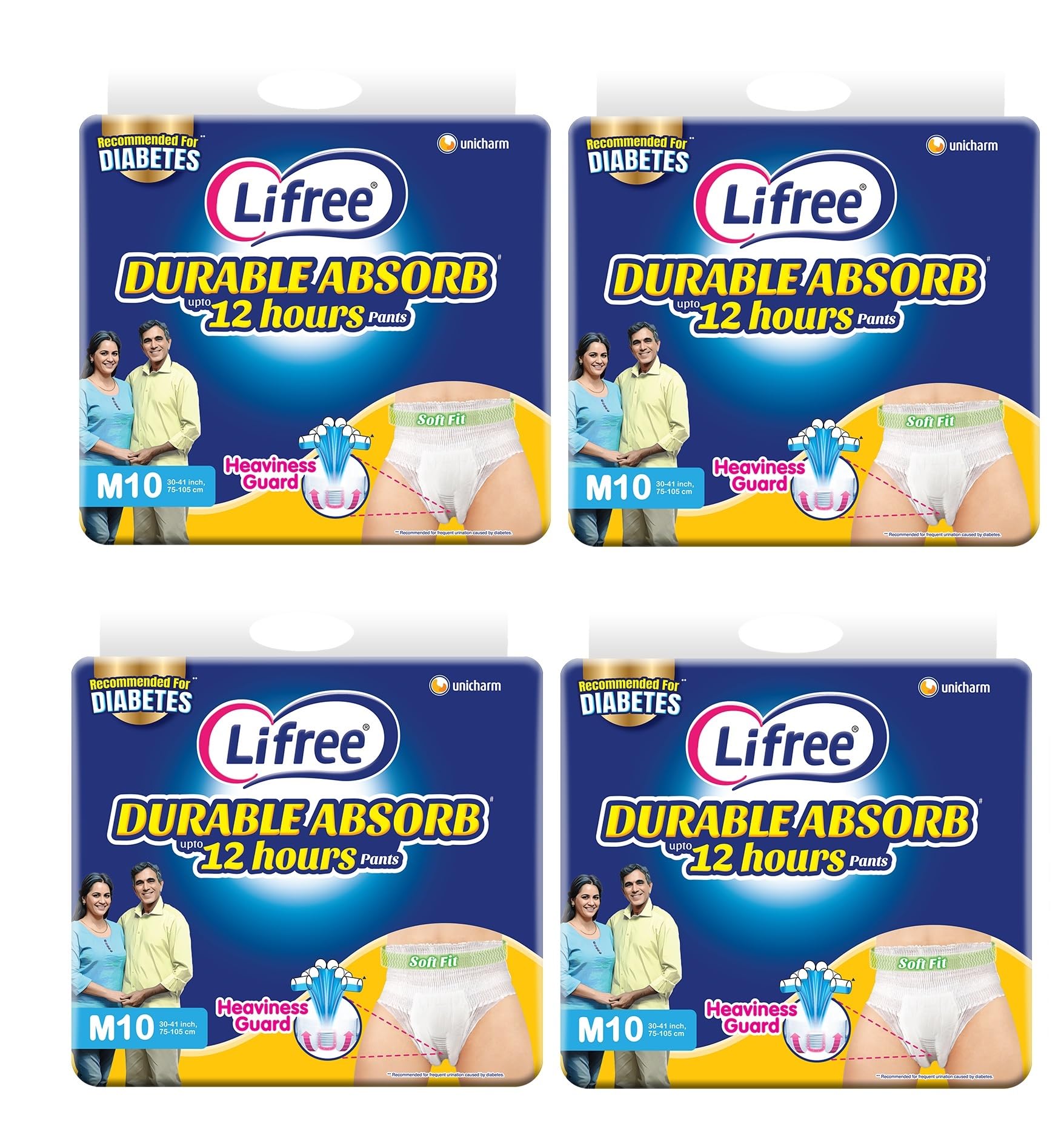 COMPATIBLE WITH Lifree Durable Absorb Pants, Unisex Adult Diaper, Recommended for DIABETES, Size M (75-105 cm), Pack of 4 (Total 40 Diapers)-picture-31
