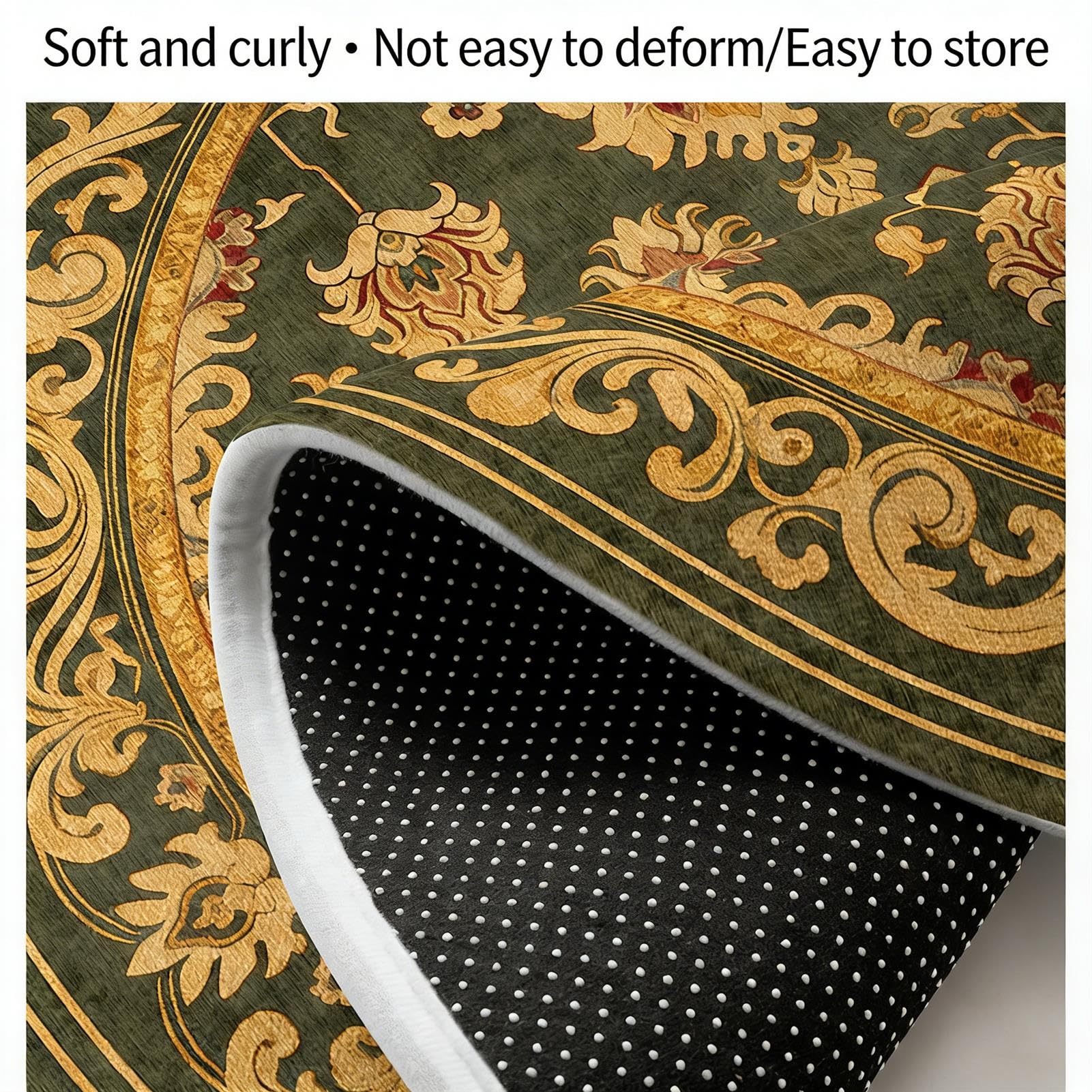 GueTTO Tappeto Rotondo Lusso Stile Vintage Americano, Lavabile, Impermeabile, Antiscivolo per Studio, Salotto, Sedia da Trucco,C,∅ 120cm