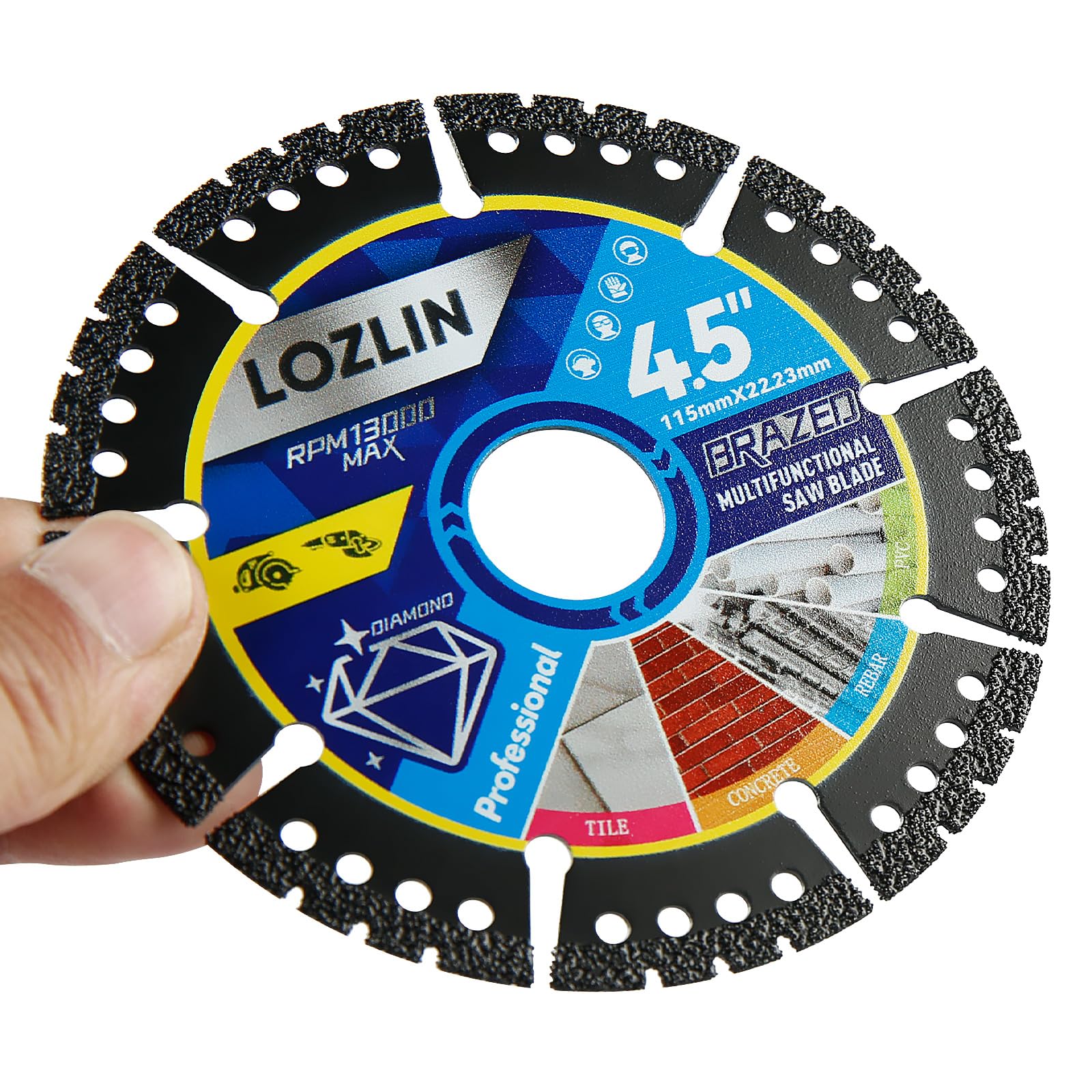 LOZLIN Confezione da 3 lame diamantate multiuso da 11,4 cm, dischi per smerigliatrice angolare per taglio marmo/quarzo/pietra/piastrelle/metallo/plastica