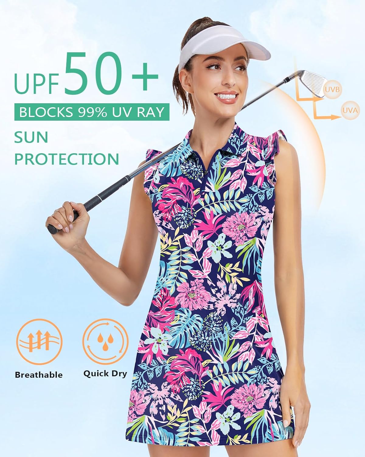 Soneven Womens Tennis Dress Sleeveless Golf Dresses with Shorts and Pockets Ruffle Sleeve Workout Athletic Dresses