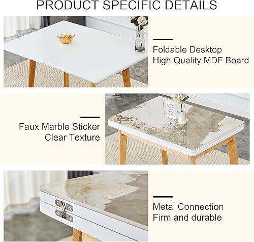 Miniatura 5 de Mesa de piedra sinterizada de imitación mármol blanco con patas de madera de goma, escritorio plegable para computadora, escritorio de oficina