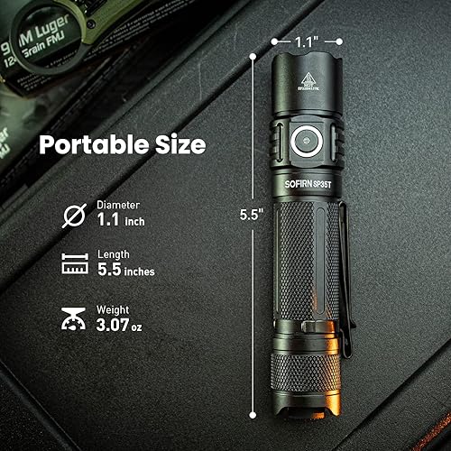 Miniatura 3 de sofirn SP35T Linterna táctica, 3800 lúmenes, linterna LED de bolsillo súper brillante, recargable con doble interruptor, resistencia al agua IPX8,