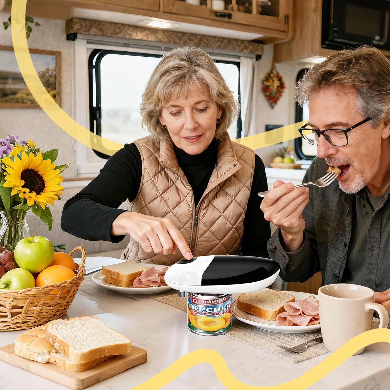 Handsfree One Touch Electric Can Opener, Smooth Edge Automatic Can Opener Fits All Can Sizes, Handheld Battery Operated Easy and Safe Kitchen Gadget for Seniors with Arthritis