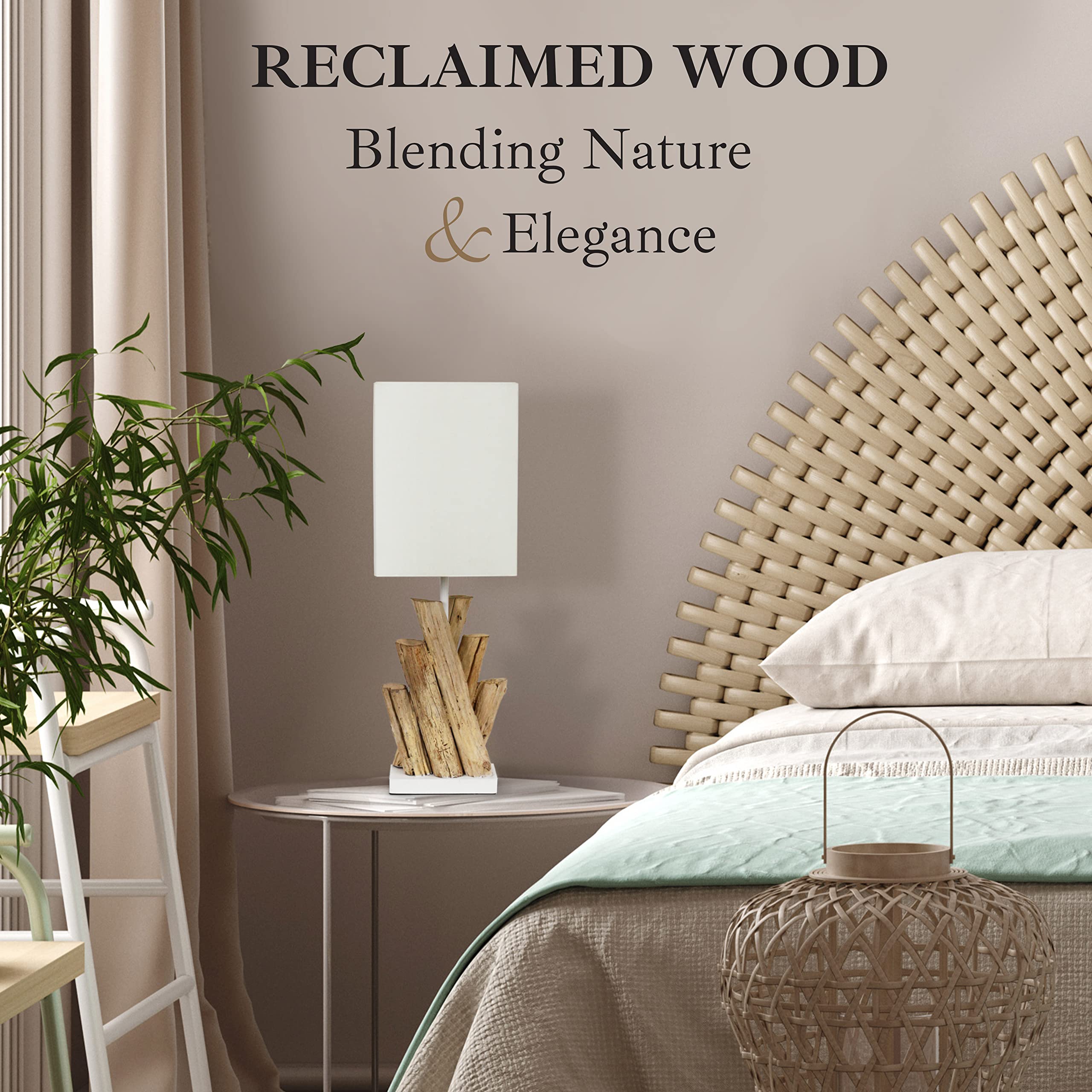 Mueller Reclaimed Wood Jelena Modern Rustic Lamps for Bedrooms Set of 2, Bedside Lamps for Nightstand, Living Room, Table Lamp, Light Grey