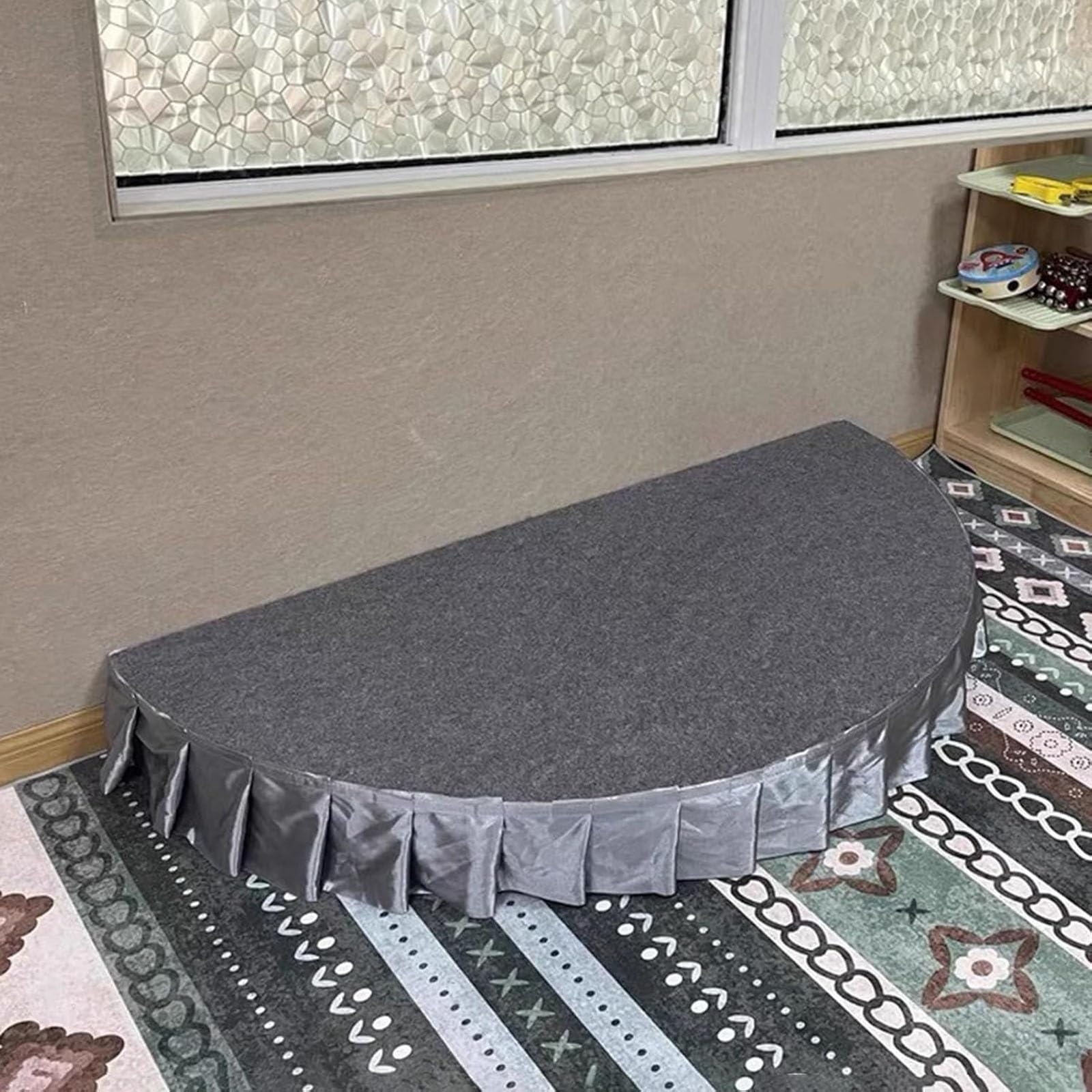 Performance Stage,Semi Circle Stage Platform With Carpet &amp; Skirt, Small Portable Stage Riser For Singsing, School Event Performance Deck Modular System(Gray,120x60cm (47.2x23.6in))