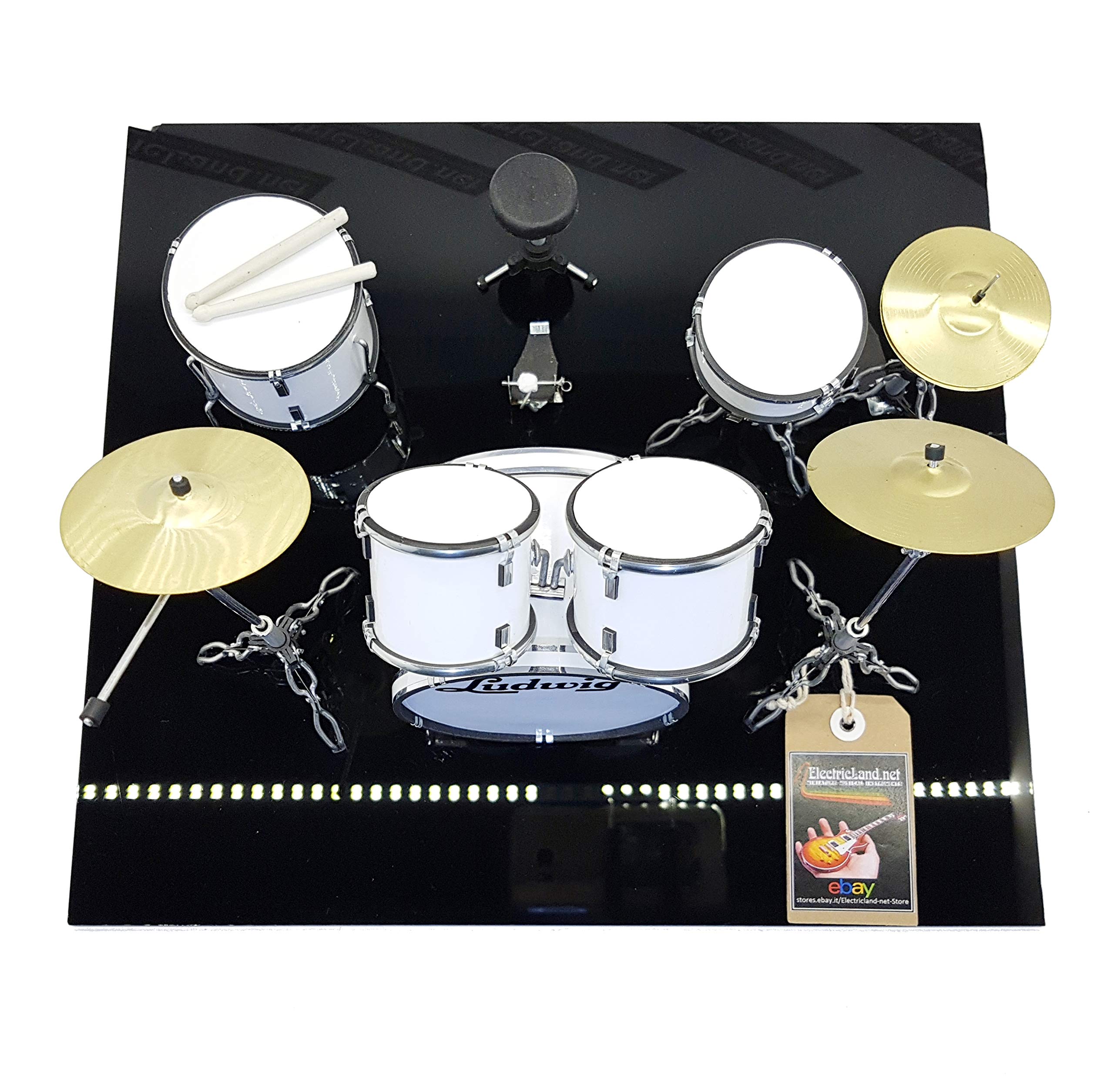 Mini Drum kit Ludwig white miniature rock 25cm model scale 1:4 collectible box set batteria modellino da collezione
