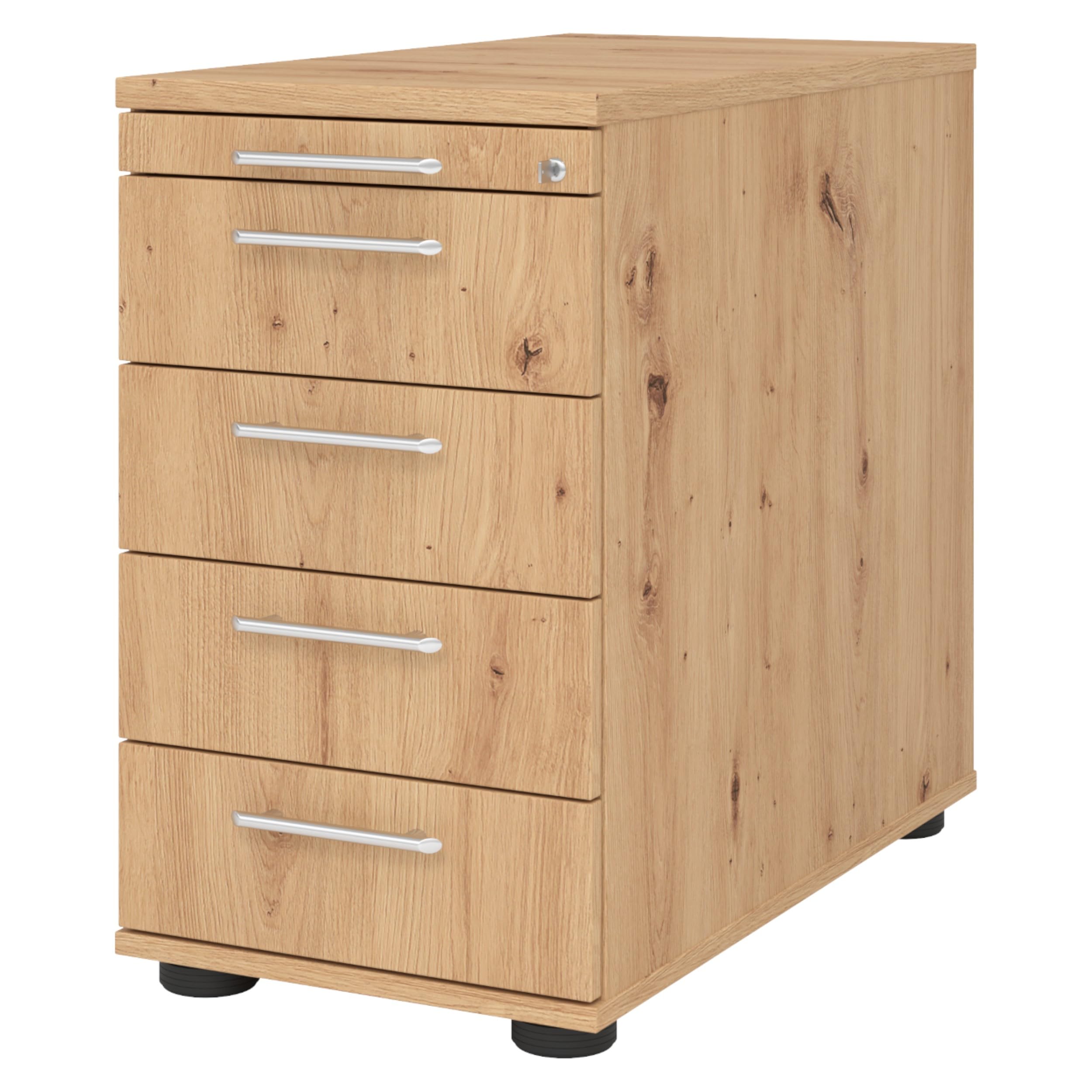bümö Schreibtisch Schrank abschließbar, Schubladenschrank Holz in Asteiche, Container mit Schubladen - Schubladen Schrank Büro, Schreibtisch Container od. Schreibtisch Kommode mit Relinggriffe