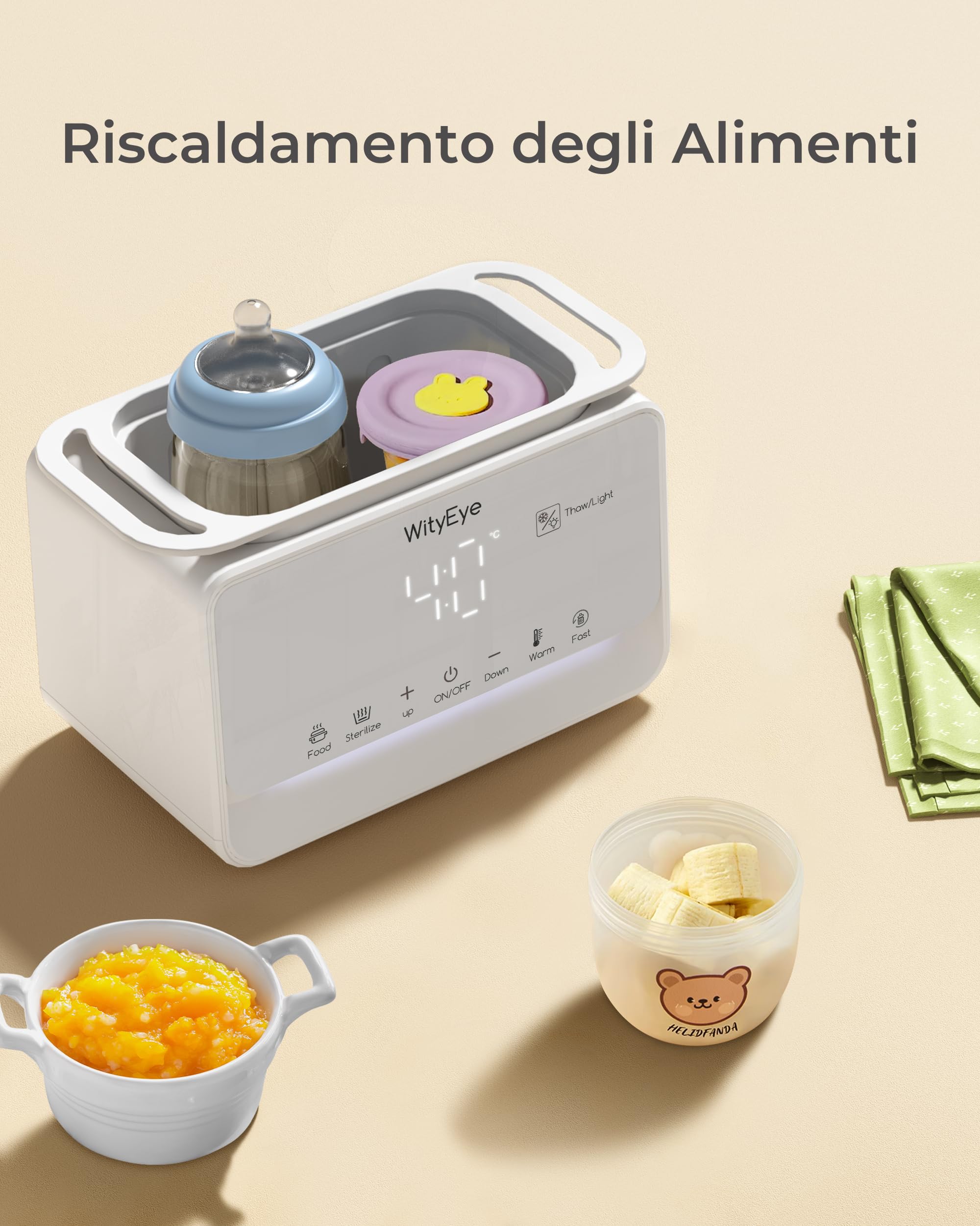 Scaldabiberon per Neonato, 10-in-1 Sterilizzatore Biberon, Riscaldamento Rapido in 3 Min, Scongelatore, Riscaldatore di Latte Materno/Pappa, Controllo Preciso della Temperatura, Luce Notturna