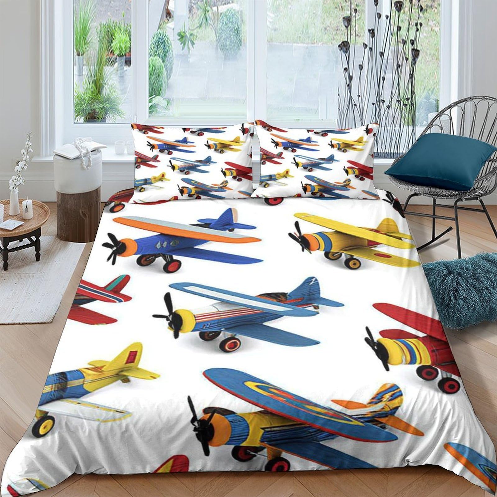 Ctjqhvkz Style-5 3D Printed Colorful Vintage Airplane Fitted Sheet Microfiber Soft Breathable Retro Aircraft Bed Cover For Bedroom Dorm Mattress Protection Decor Single（135X200cm）