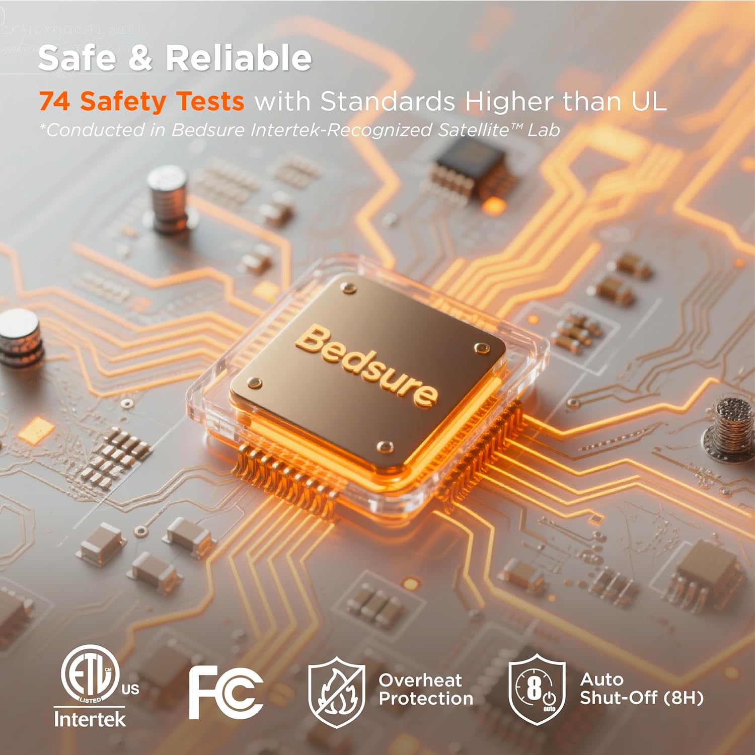 Close-up of the Bedsure Electric Blanket controller with buttons for power, heat adjustment, and timer settings.