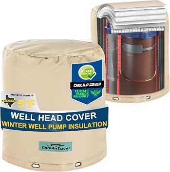 Snap Round Water Well Pump Cover - 5F Insulated Well Pump Cover - 8"Dia x 12"H Well Covers for Yard - Sprinkler Covers for Outside - Well Head Cover Khaki