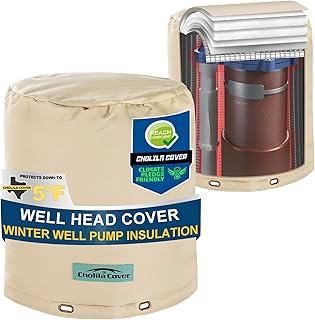 Snap Round Water Well Pump Cover - (5°F) Insulated Well Pump Cover - 8"Dia x 12"H Well Covers for Yard - Sprinkler Covers for Outside - Well Head Cover Khaki