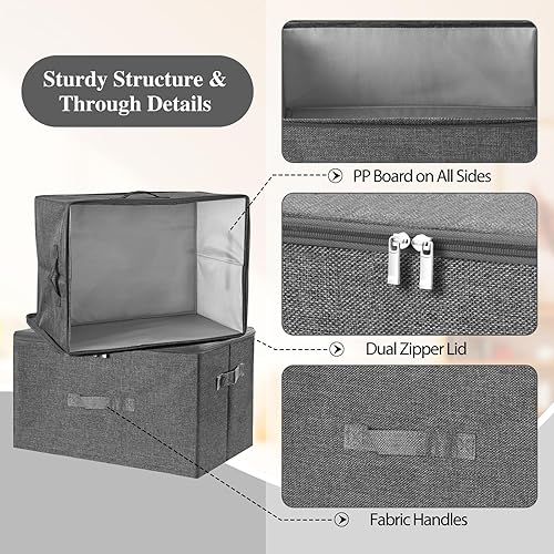 Miniatura 4 de ANMINY - Cajas de almacenamiento con tapas con cremallera 51.9 Qt, cajas de almacenamiento de tela con tapa, cestas, cubos con asas, plegables,