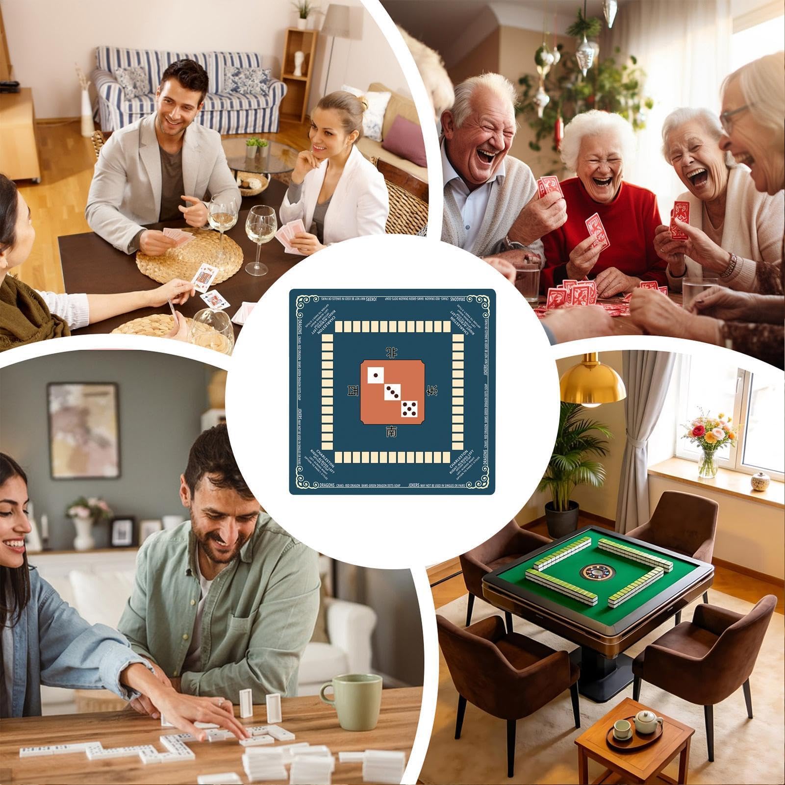 Mahjong mata antypoślizgowa i tłumi hałas, 80 x 80 cm, w zestawie | Amerykańska mata mahjong na rodzinne wieczory, domy seniorów, festiwale, spotkania, podróże i do zabawy w kamperze
