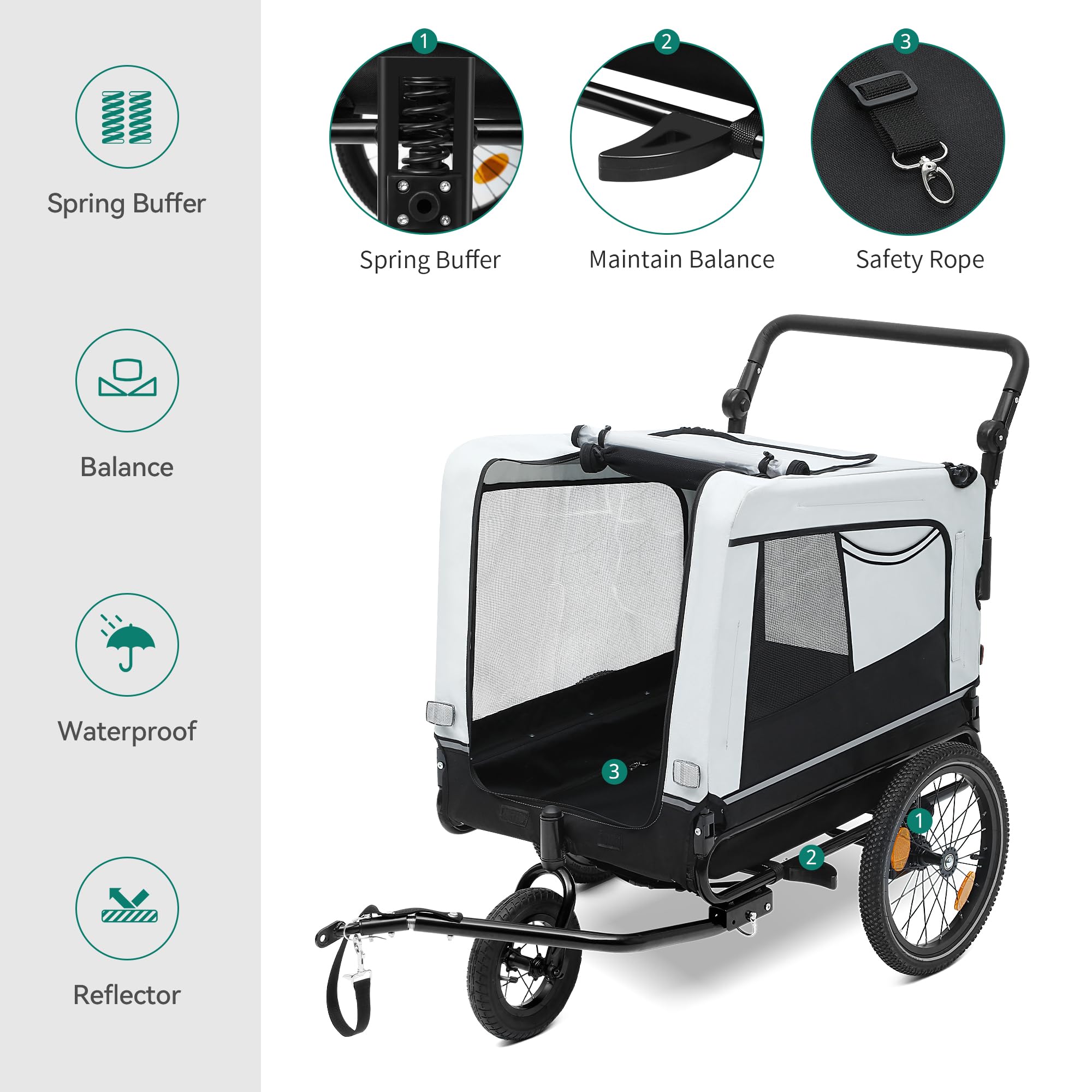 YITAHOME 2-in-1 Dog Bike Trailer with 360° Rotatable & Removable Front Wheel, Dog Stroller 600D Oxford Canvas, Dog Trailer for Bicycle, 40kg Max Reflectors & Safety Leash, Easy Transport