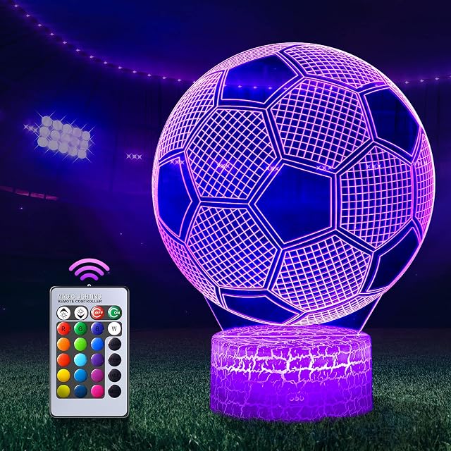 Football Night Light, Football Gifts for Boys Girls or Decor, Football 3D Illusion Lamp with 16 Colors Change Remote Control, Decorative Desk Lamp Creative Birthday Christmas Gift Ideal for Sport Fans
