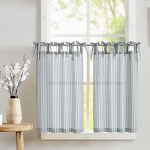 Miniatura 38 de jinchan - Cortinas de cocina de lino de 36 pulgadas de largo, a rayas finas, de media altura, pequeñas, para sala de estar, baño, café, estilo de
