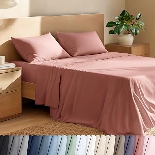 Bare Home 100% Organic Cotton Percale Sheet Set (Twin XL, Dusty Rose)