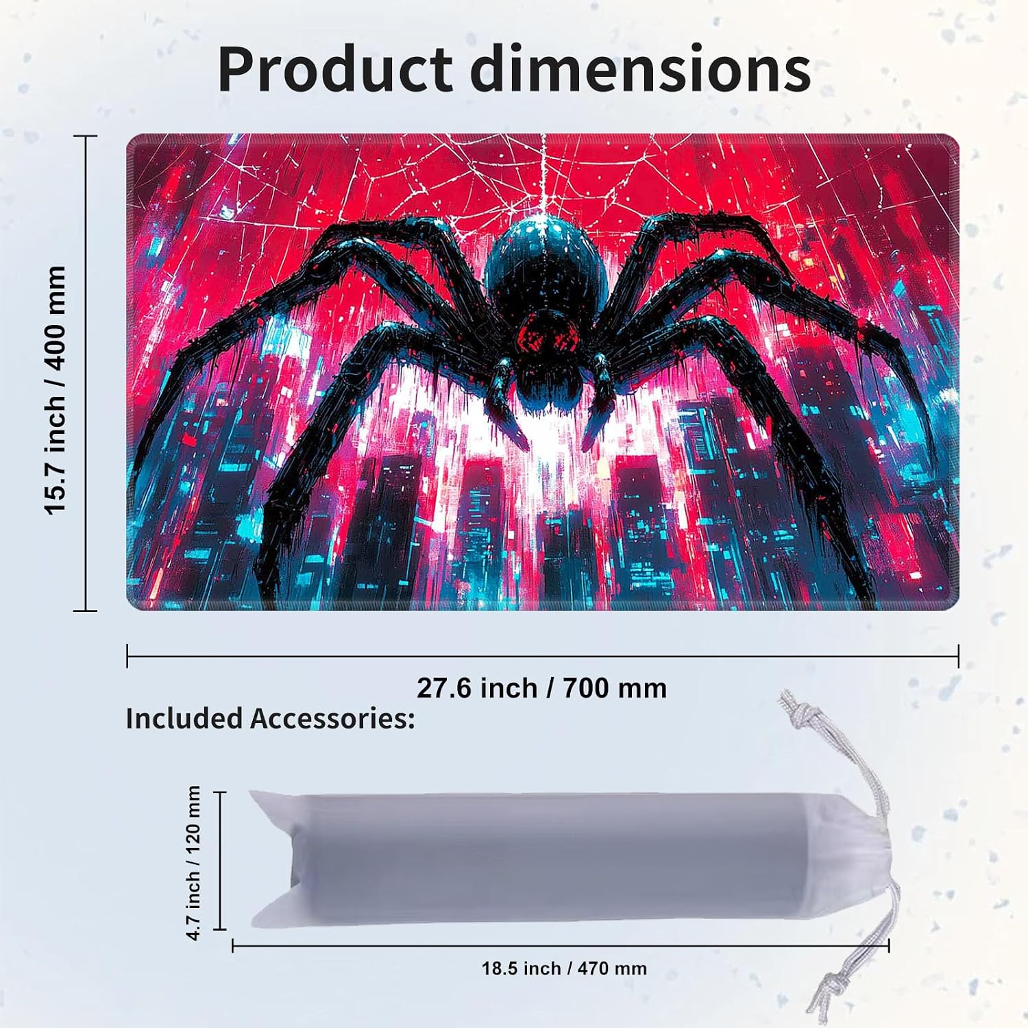 Playmat for MTG & Magic: The Gathering, Black Spider in Neon Red Blue City 28x16 inch Non-Slip TCG Game Mat for Commander, Card Game Table Mat