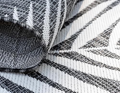 Miniatura 5 de Unique Loom - Tapete de la colección Outdoor Botanical, diseño de palmera (6.1pies x 9pies, rectangular, color carbónmarfil)