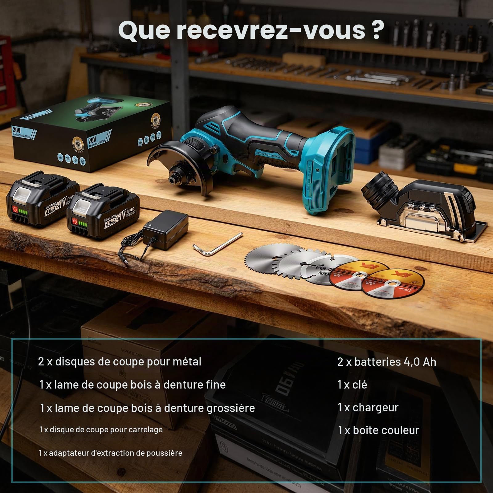 YEARTOP Ø 76mm Mini Scie Circulaire Sans Fil avec 2x 4000mAh Batteries