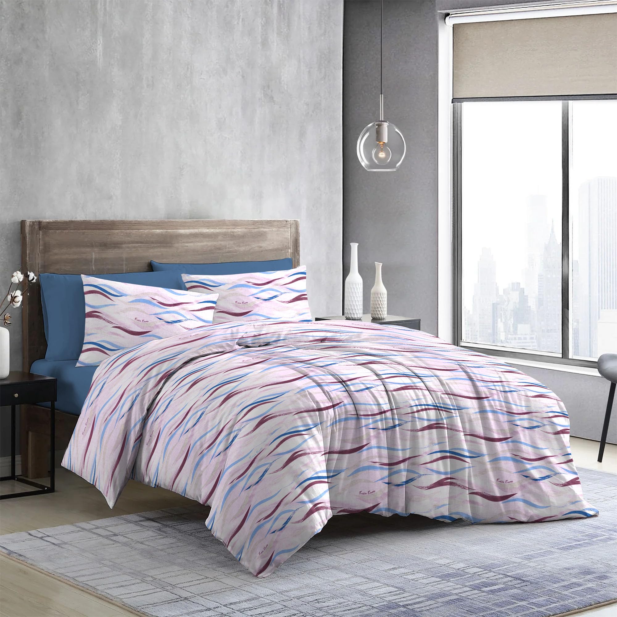 Generic Warp and Weft - Luxurious Bedding Collection: King Size Cotton Bed sheets, Floral Designs, and Cozy cotton bedsheets for King Size Beds - Pink waves (250x270 CM)