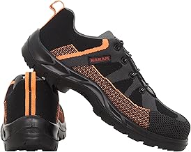 KARAM Flytex FS210 Safety Shoe | ISI Marked, Excellent Grip, Comfort & Slip Resistance | Sporty Design, Lightweight & Single Density with Fibre Toe | Orange & Black | FS210FN (FWSAMN)