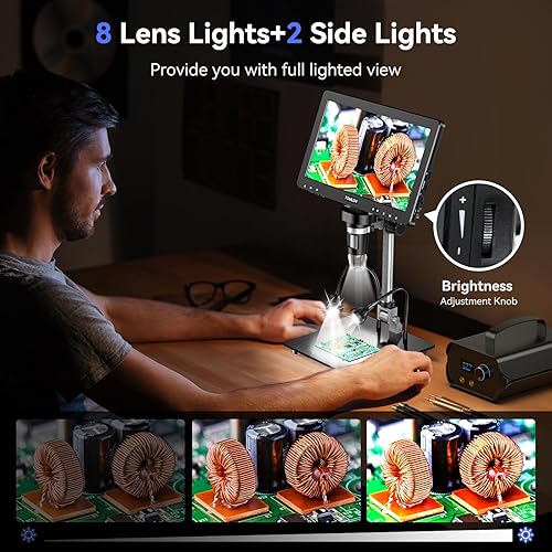 Miniatura 8 de TOMLOV Microscopio digital DM9 Max 20MP 10.1 "1500X HD IPS HDMI Lupa de microscopio de monedas para monedas de error con pantalla, microscopios de