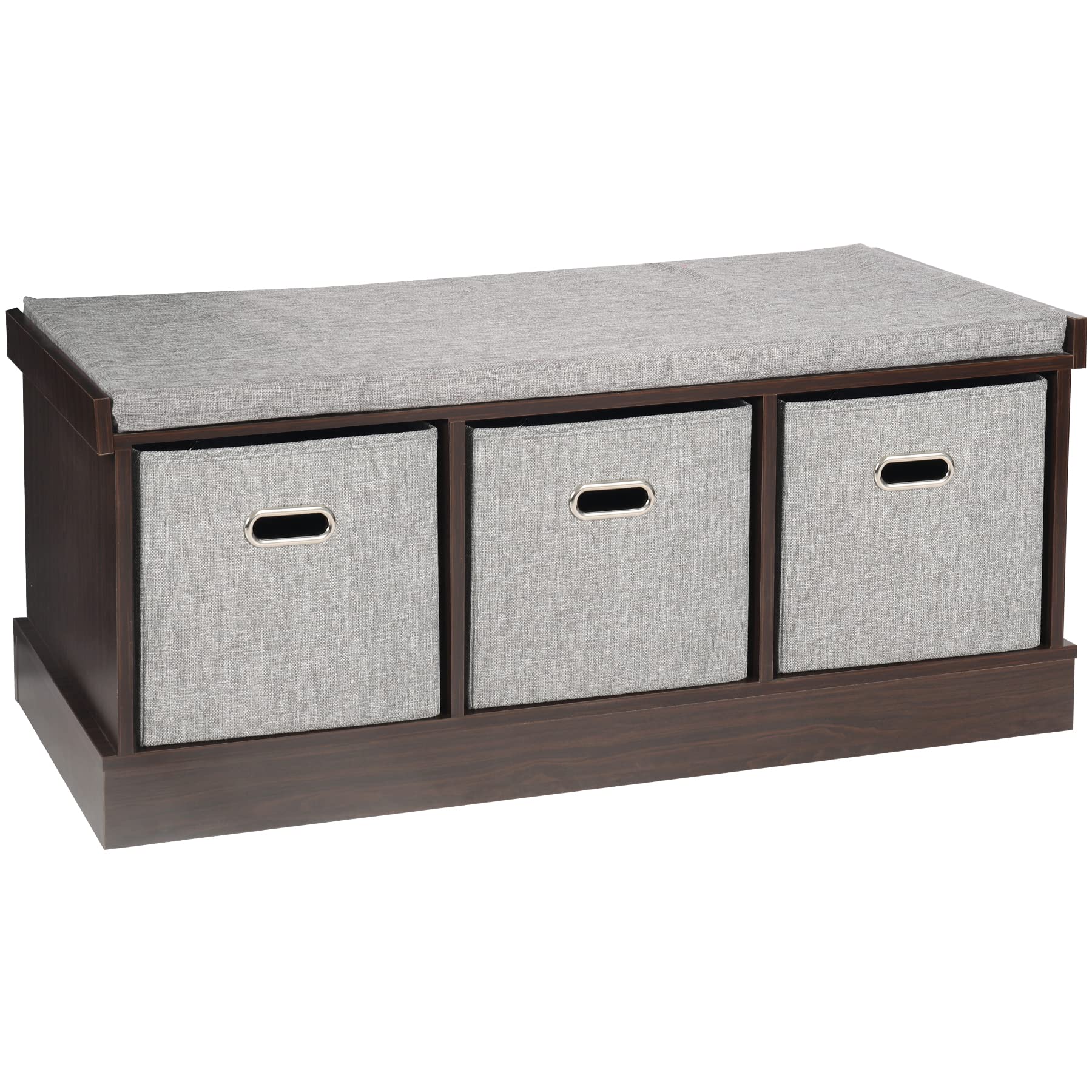 AKVOMBI Storage Bench with Drawers, Hallway Bench for Entryway Shoe Organizer with Cushion, Brown