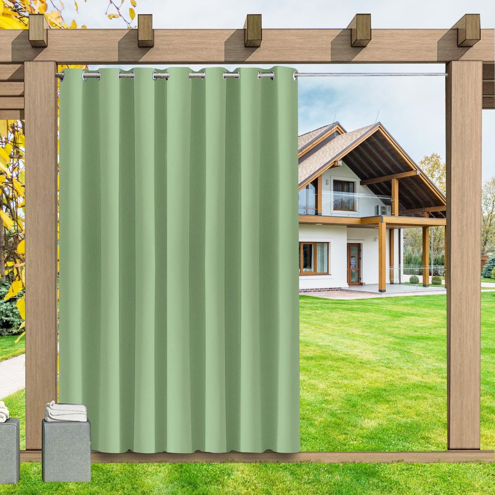 LSDINDF Outdoor Curtains Waterproof 1 Panel, Blackout Thermal Insulated Privacy Curtains with Grommet Top for Pergola, Porch, Gazebo, Patio & Pool - W 108" x L 85"