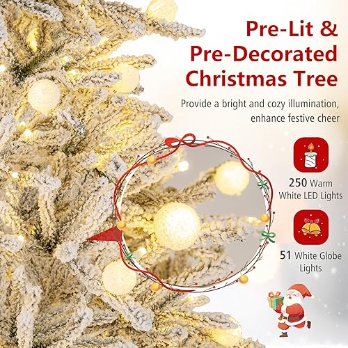 Vista 110 de Goplus 7.5ft Pre-lit Artificial Christmas Tree, Hinged Premium Spruce Xmas Full Tree with 1346 PVC Tips, 400 LED Lights, Folding Metal Stand, for