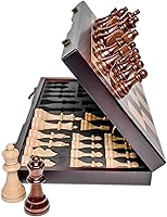 Vista 1 de 17" Magnetic Wooden Chess Set - Large Folding Travel Chess Board with Hand-Carved Pieces, Foam Storage Slots, 2 Extra Queens, Gift Box Packaging