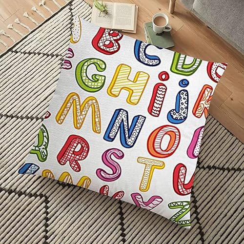 Miniatura 3 de Funda de almohada para el aula de 18 x 18 pulgadas para niños, colorido arco iris, letras ABC, alfabeto inglés, funda de almohada decorativa de lino