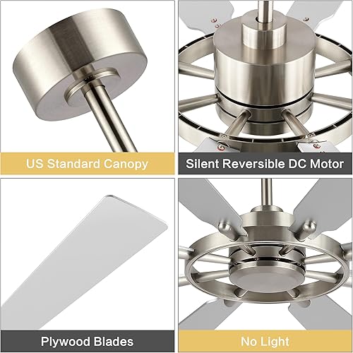Miniatura 4 de ELEHINSER Ventilador de techo de 60 pulgadas sin luces, 8 cuchillas de madera contrachapada, motor CC reversible sin ruido de 6 velocidades,