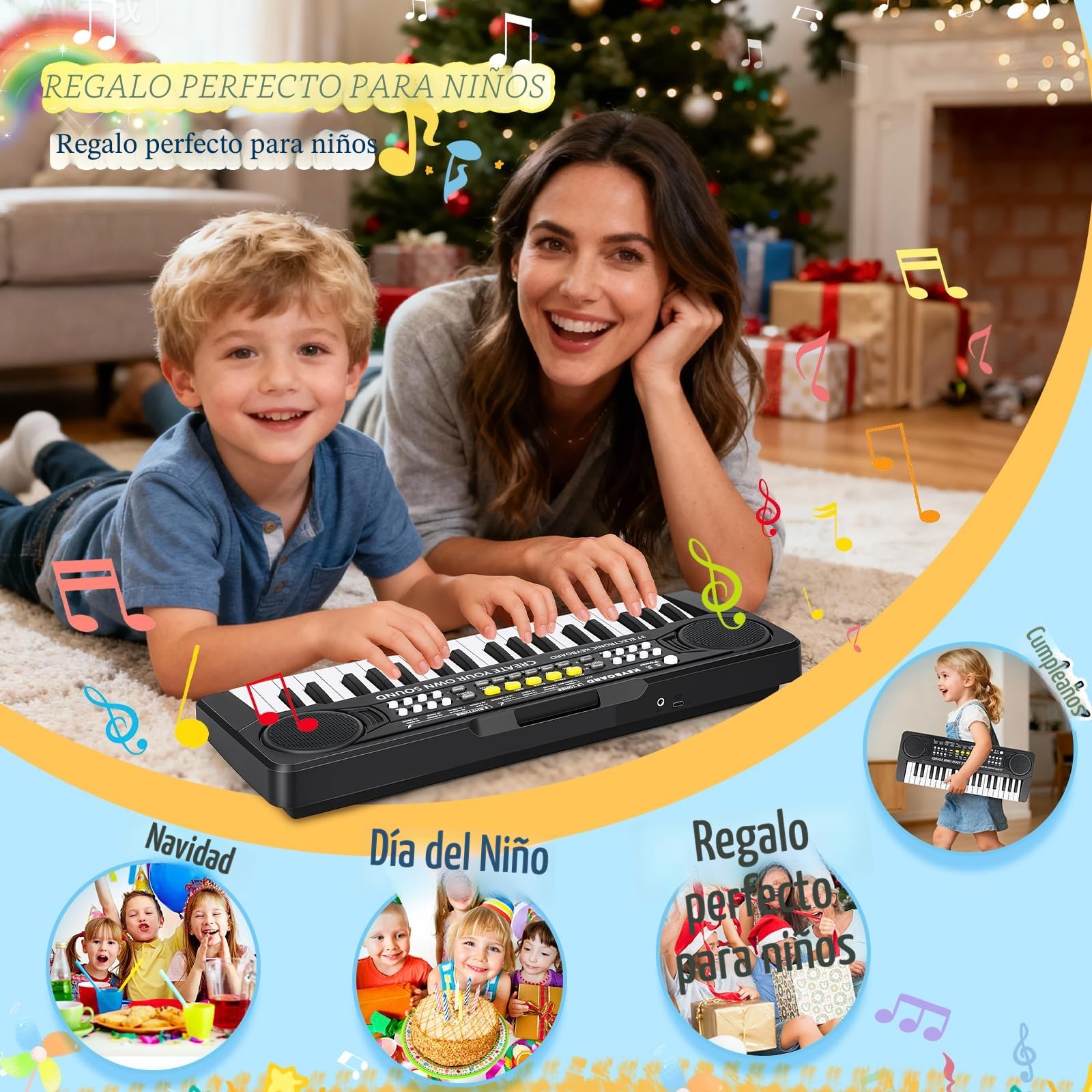Piano Infantil Teclado Musical 37 Teclas con Micrófono,Multifunción Portátiles Piano Electrico Infantil Juguete, Organo Electronico Niños Educativa Regalo Piano para Niños 3 4 5 6 7 Años