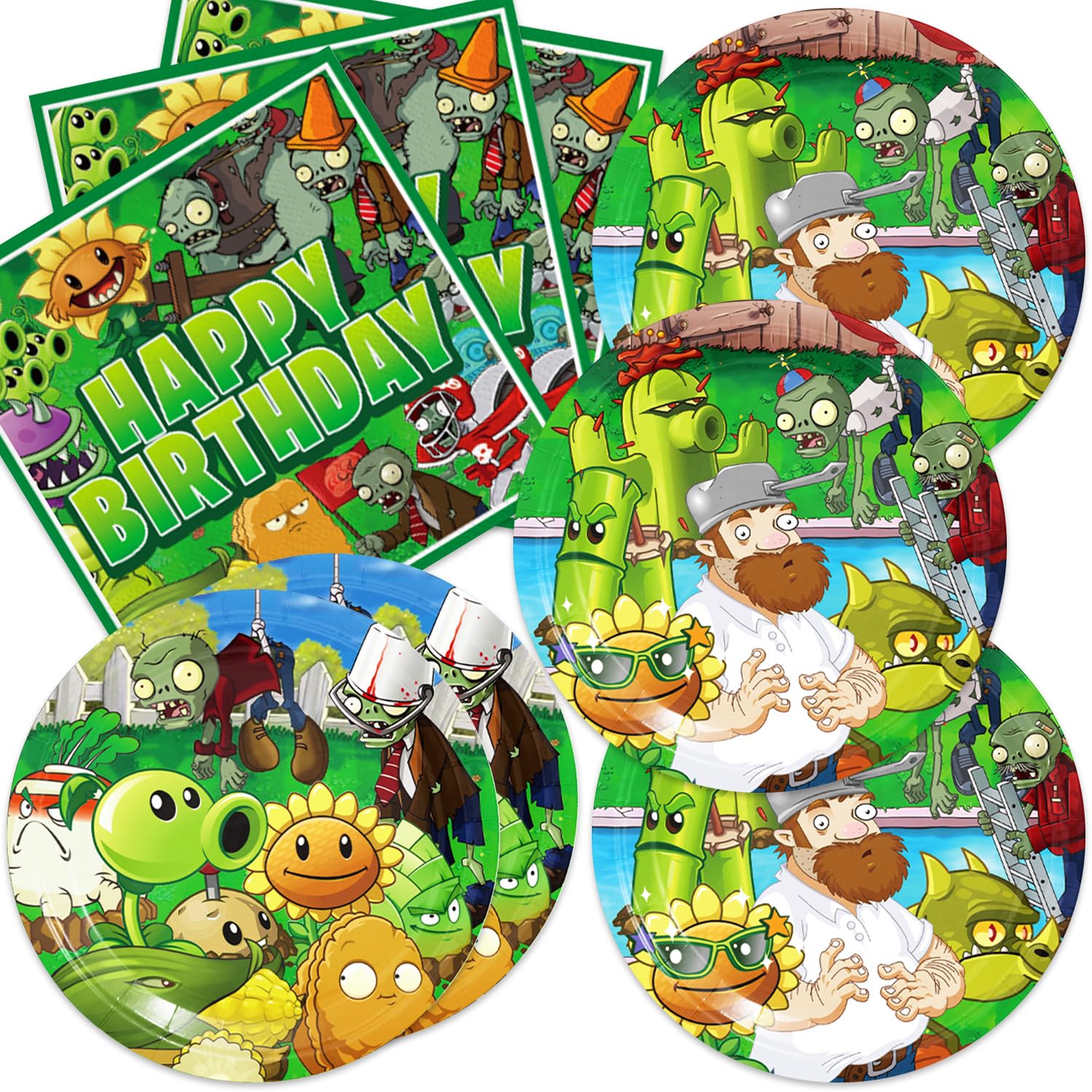 40Pack Plants Zombies Birthday Party Supplies include 20 plates, 20 napkins for Zombies Party Decoration Invitation Cards