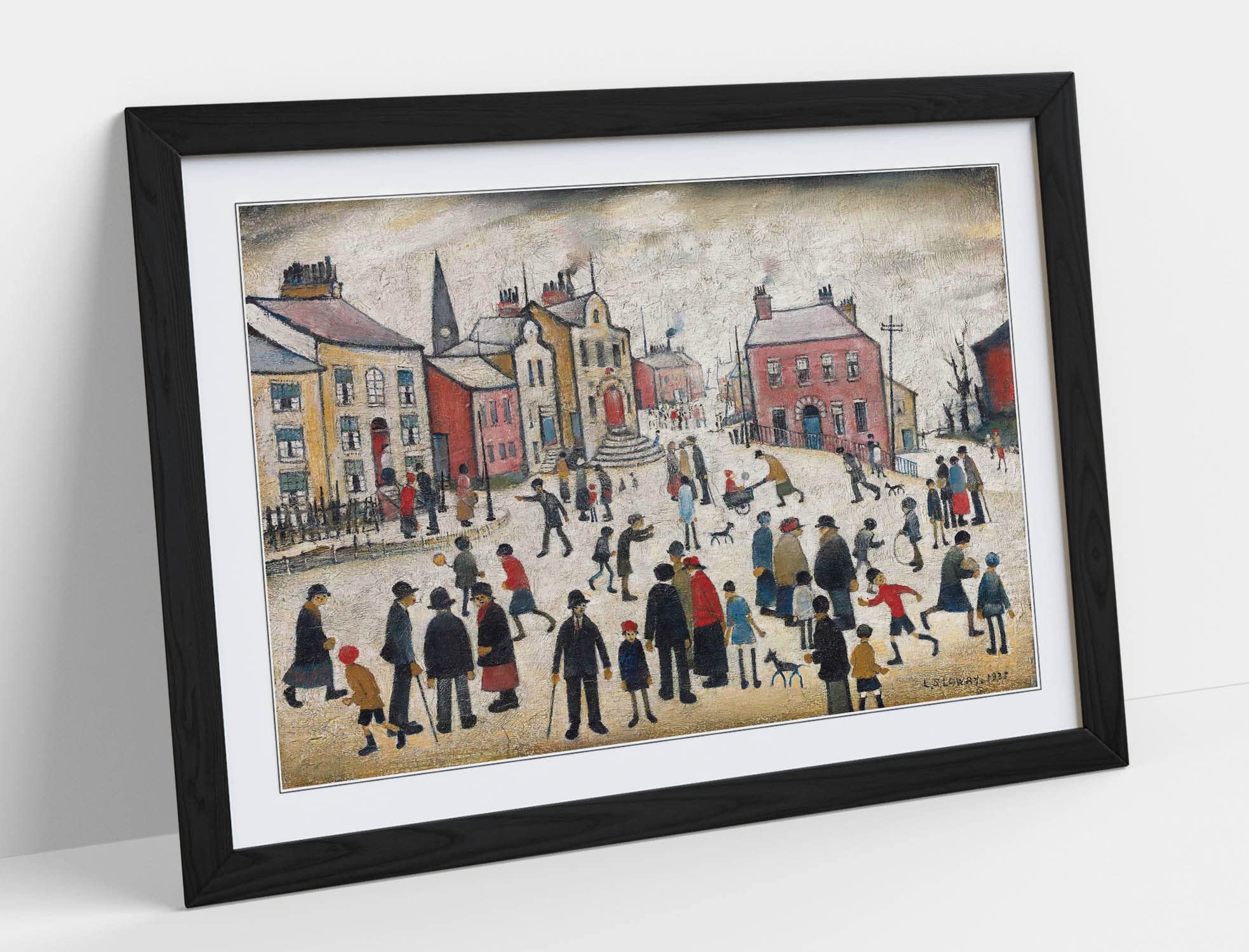 People Standing About Ls Lowry Style Framed Wall Art Print Picture - A4 - Black Frame