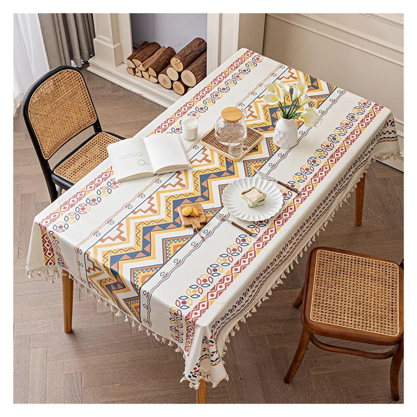 Mzsklw Sunshine Coast Waterproof Tablecloth Waterproof And Oil Resistant Tablecloth Cotton And Linen Non Wash Fabric Ethnic Style Rectangular Tassel Homestay(,90X150cm)